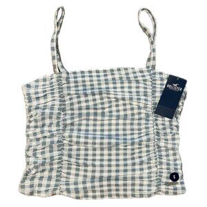 Hollister Gingham Crop Halter -- Teal and White - Size Small - NWT
